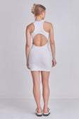 Back View - White Open Back Mini Rib Dress