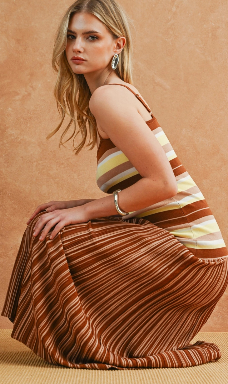 Brown Color Block Stripe Knit Dress – Mave Boutique