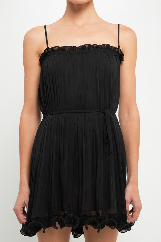 Black Pleated Chiffon Fabric
