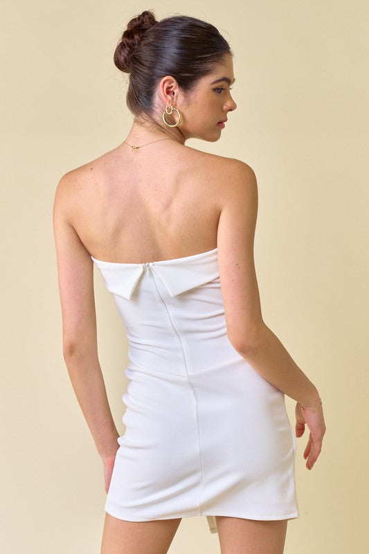 Back View - Tube Bodycon Strapless Mini Dress Off White