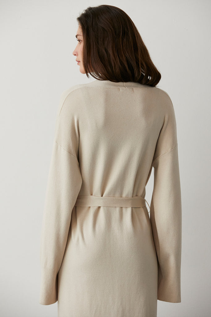 Back View - Ezra Cream Long Cardigan