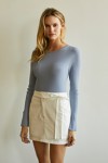 White Genaviv Denim Skirt Contrast Stitching with Blue Top