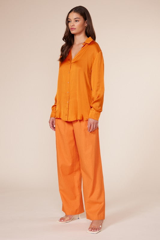 Orange Button Down Silky Top & pants