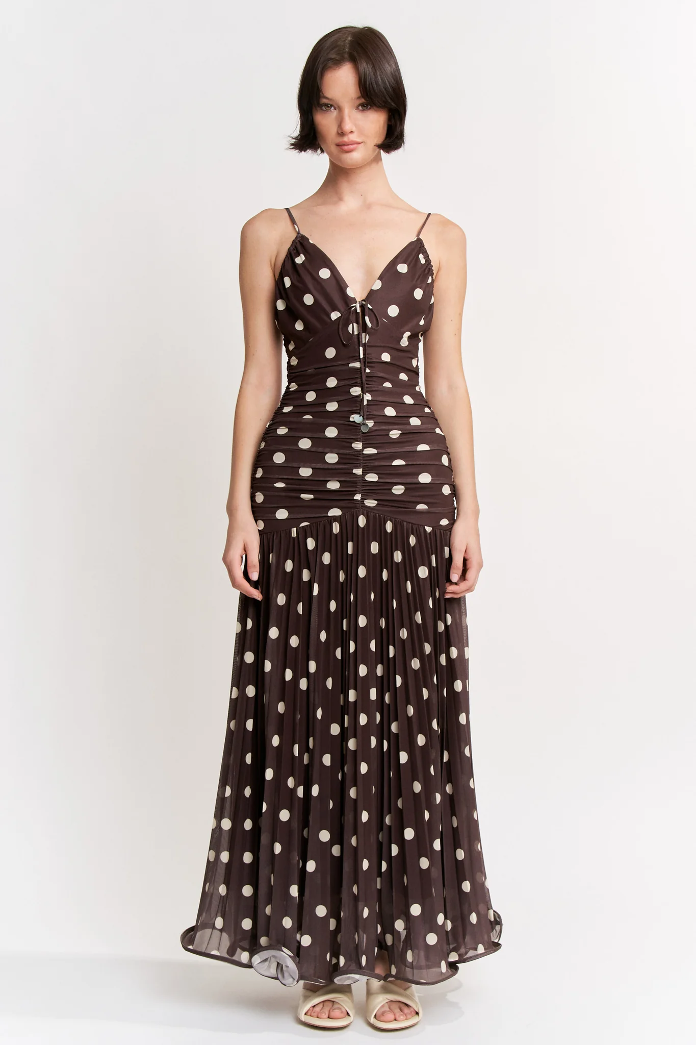 Lainey Brown Polka Dot Maxi Dress  Mave Boutique