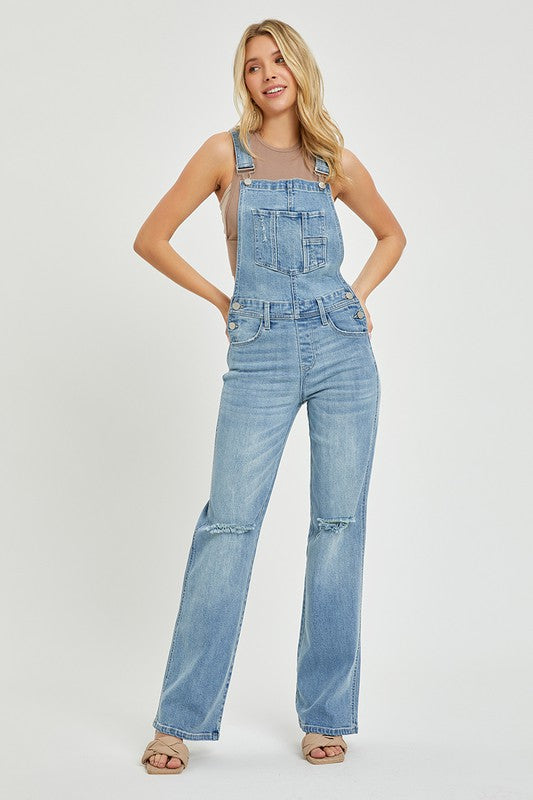 Medium Wash Straight Leg Overalls