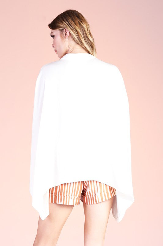 Back View - Ivory Washed Poly Silk Double Notched Caftan Top