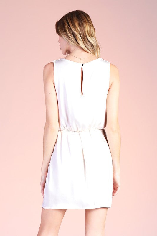 Back View - Ivory Washed Poly Silk Wrap Skirt Mini Dress