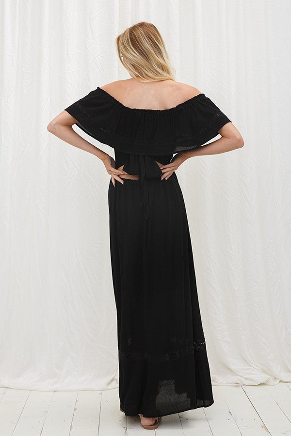 Back View - Black Off the Shoulder Maxi Dress