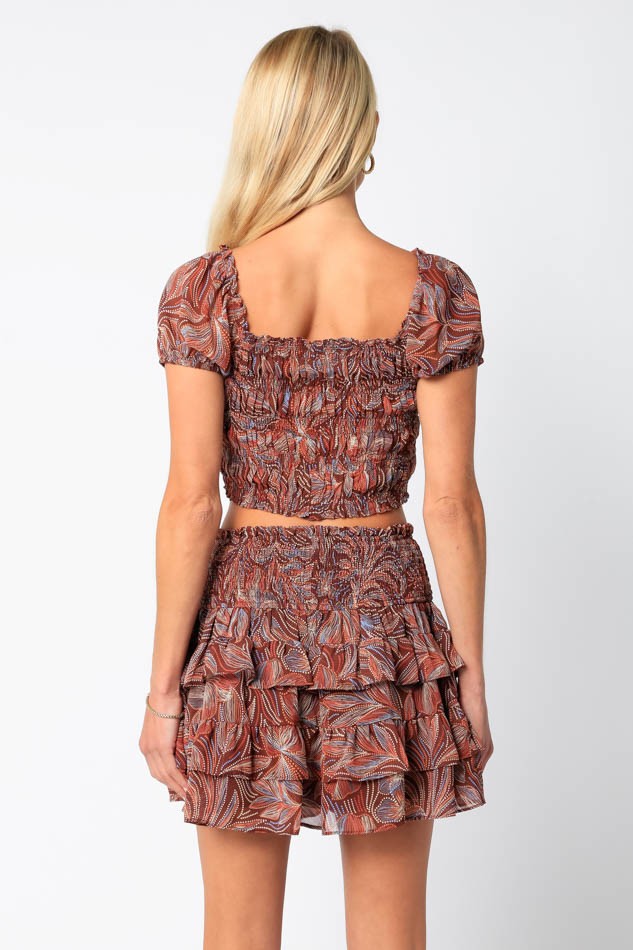 Back View - Brown Floral Smocking Top
