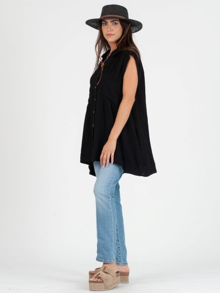 Side view - Black Gabriela Button Down Tunic
