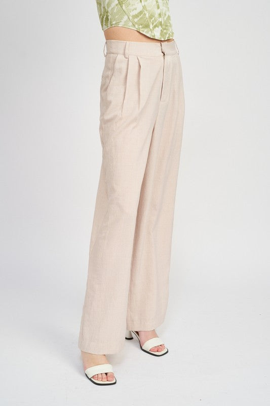 Side View - Natural Linen Wide Leg Pants