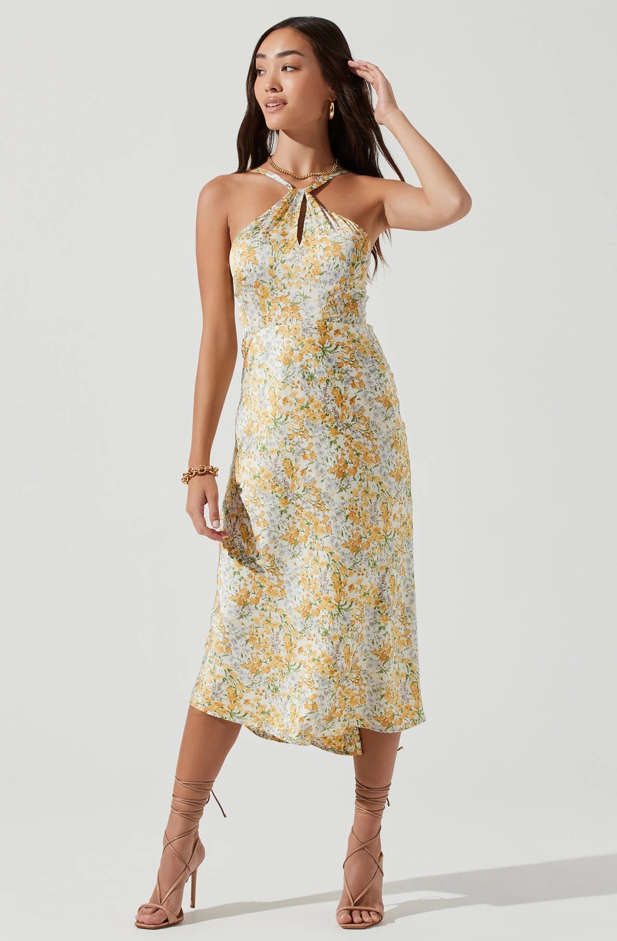 sandrine floral halter midi dress Astr