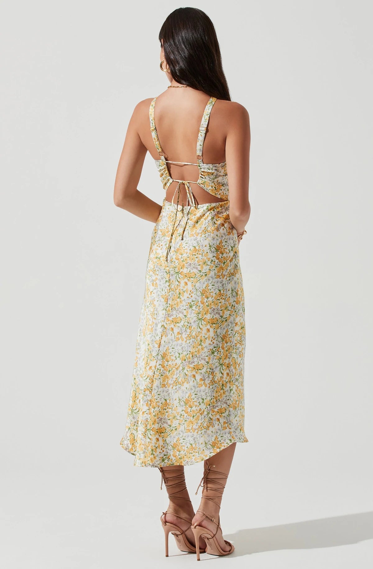 sandrine floral halter midi dress Cream Yellow cb3027