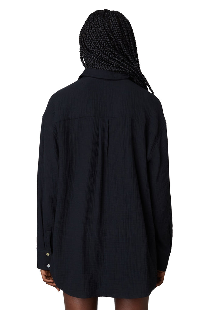 Back View - Black Gauze Boyfriend Shirt