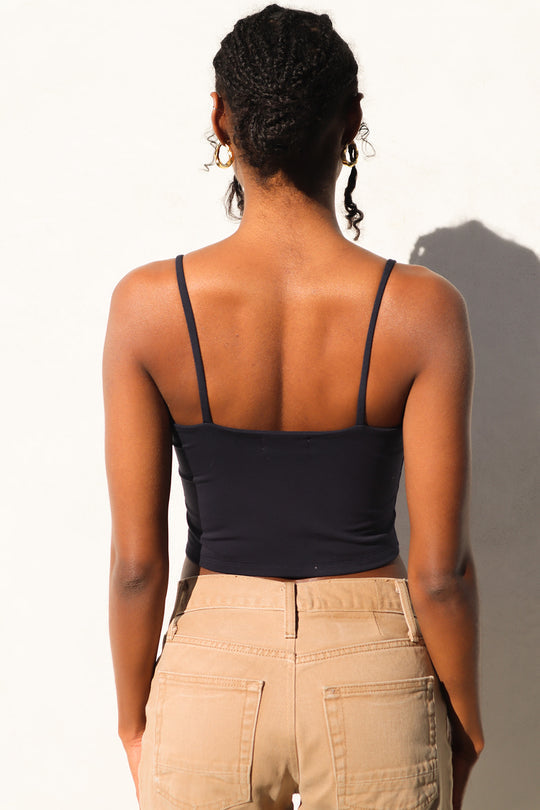 Back View - Kyla Black Double Layer Crop Top