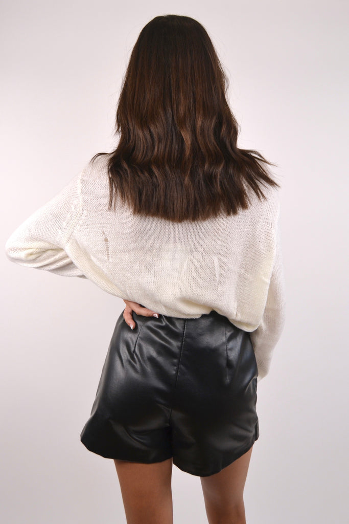 Back View - White & Black Distressed Star Wooden Ship Sweater