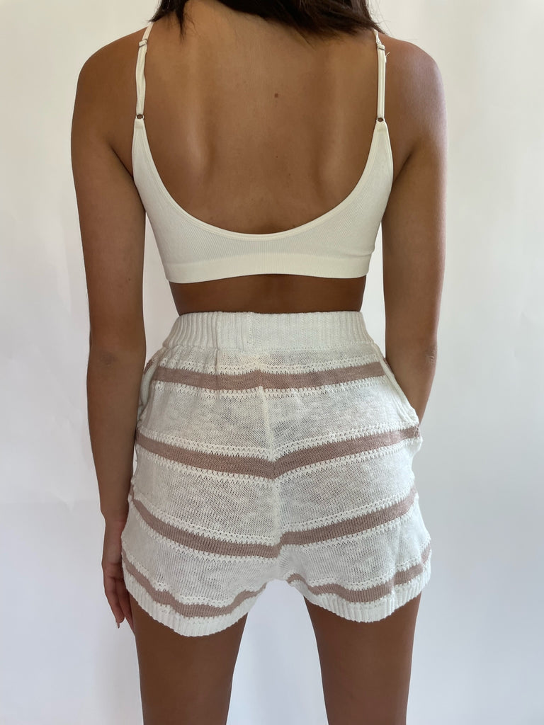 Back View - Ivory/Pink Bon Voyage Striped Shorts