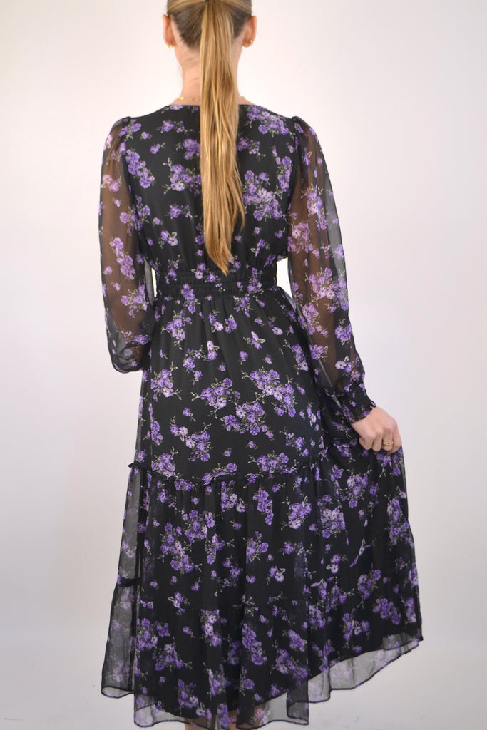 Full View back - Garner LS Black Floral Dress