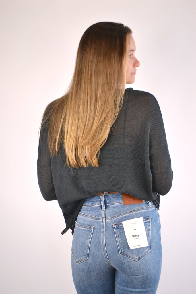 Back View - Black & Silver Metallic Lighting Sweater