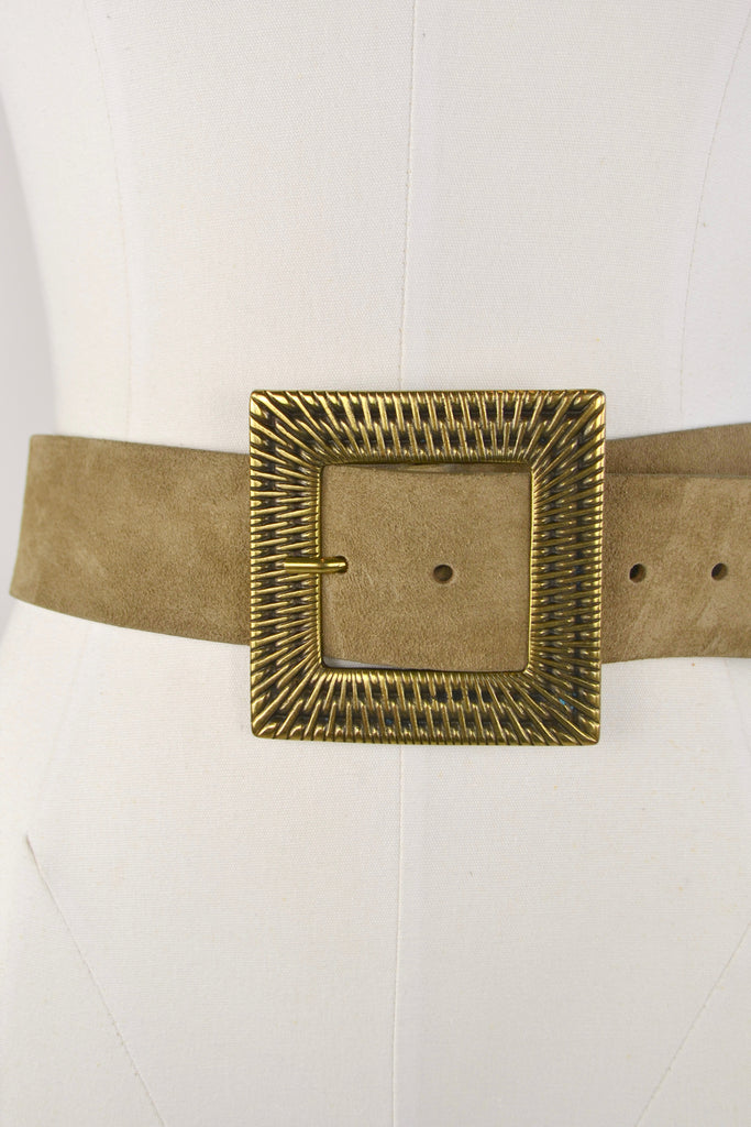 Beige Suede Square Buckle Belt