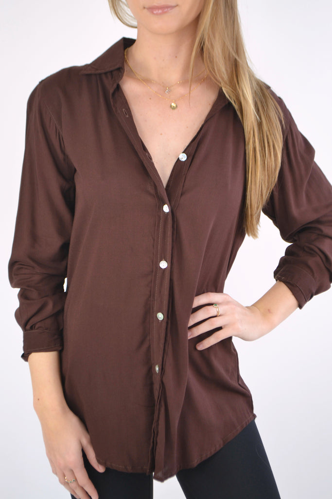 Close View - Chocolate Button Down Shirt