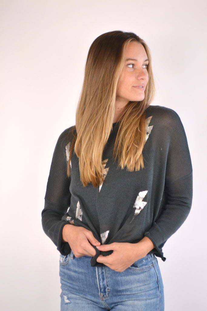 Black & Silver Metallic Lighting Sweater