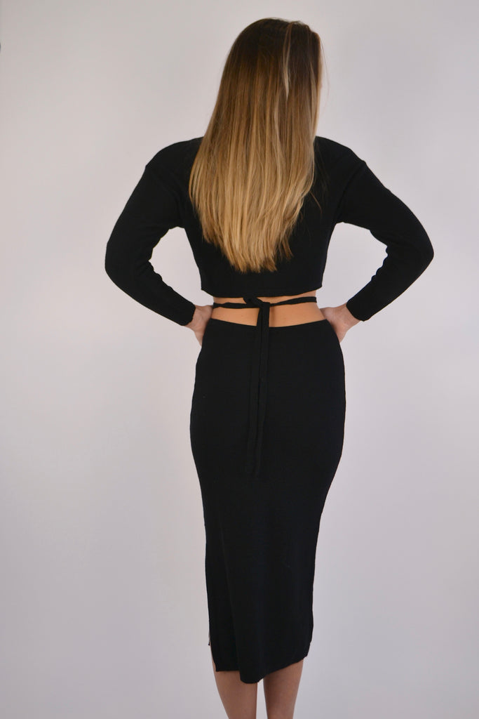 Back View - Black Willis Knit Tie Skirt