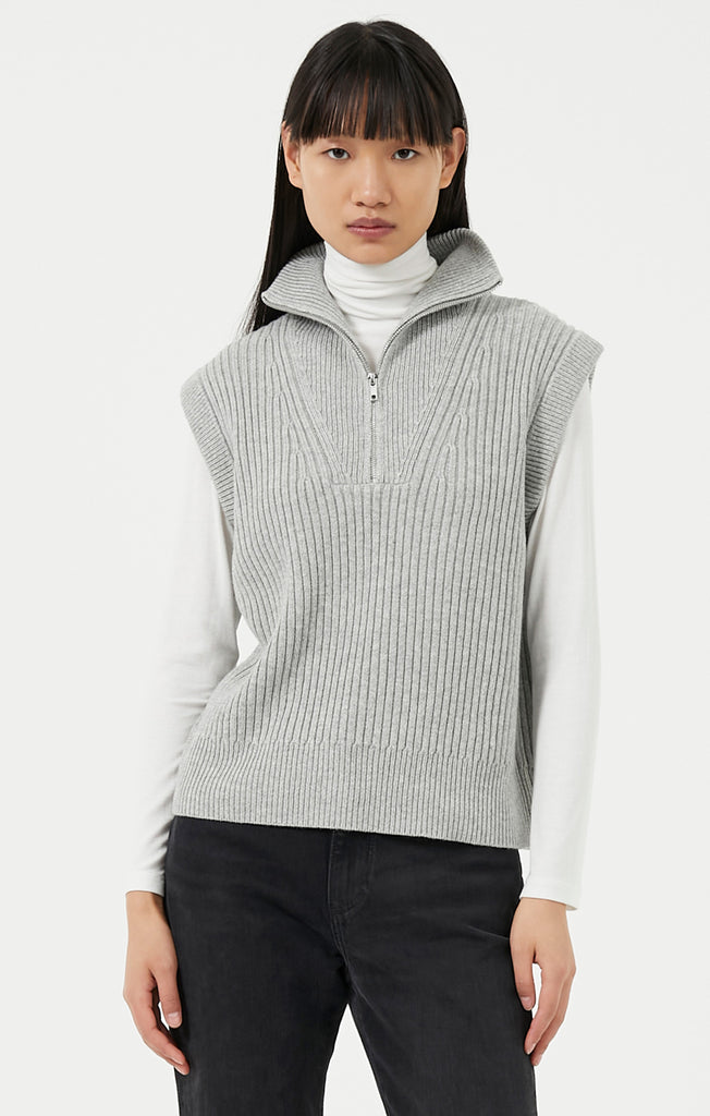 Grey Lana Sleeveless Half Zip with Black Pants